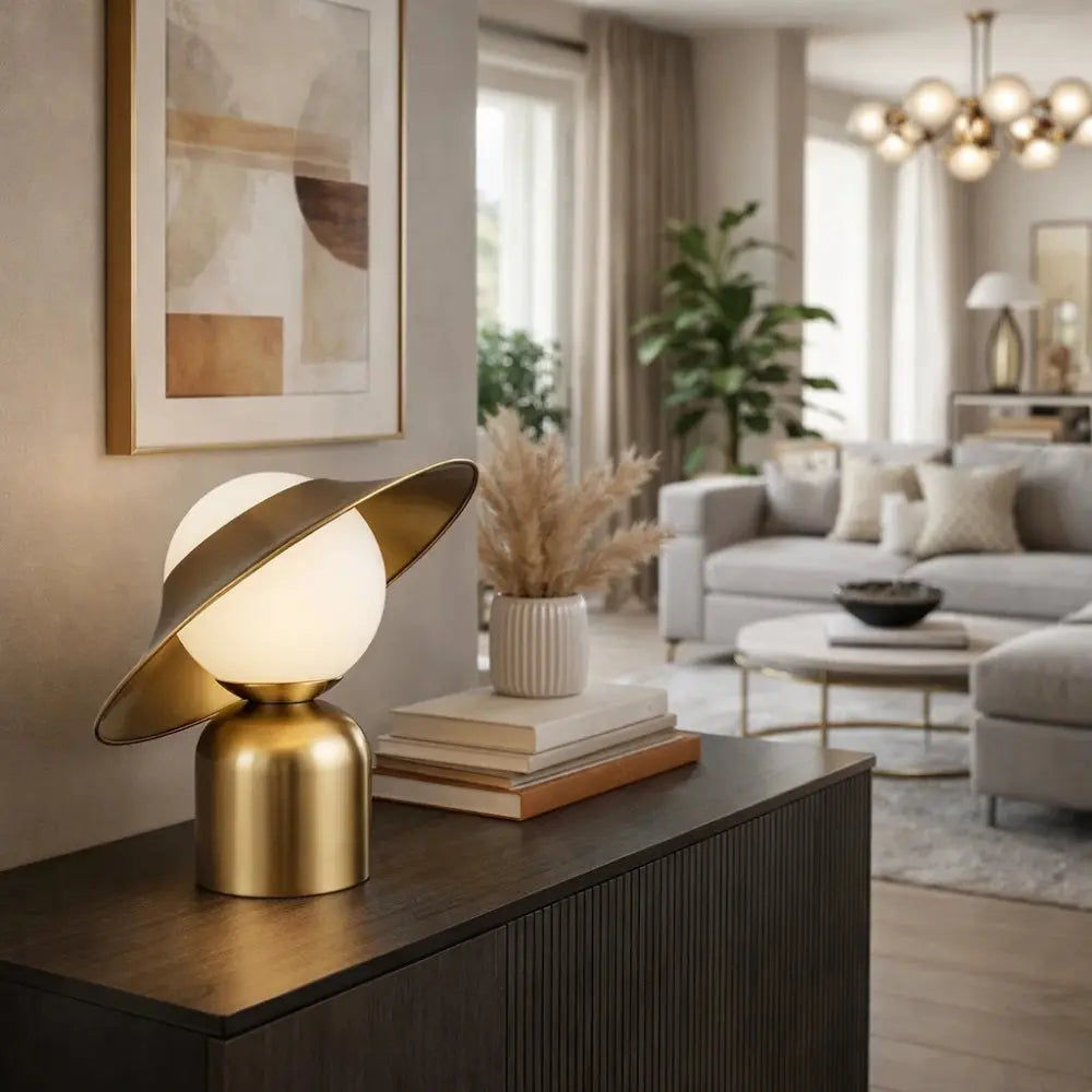 Lampe Champignon Vintage - Dôme doré lumineux | Mycaria - | Delvanie