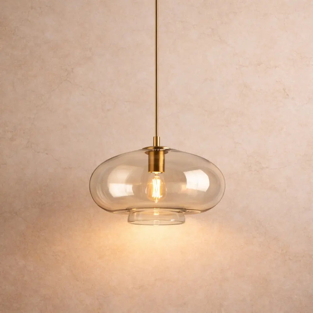 Luminaire Suspension Verre - Ambré Halo Doux | Cafélia - | Delvanie