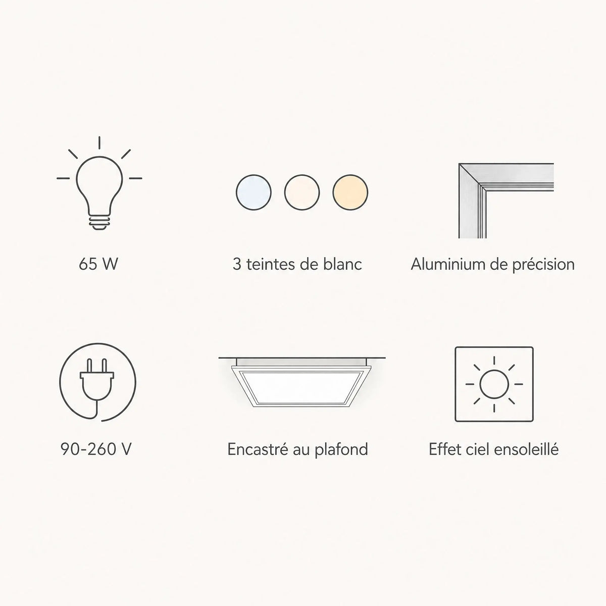 Caractéristiques du panneau LED plafond effet ciel Oculéa | Delvanie