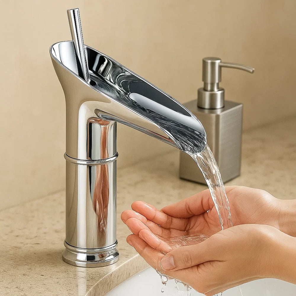 Waterfall Basin Faucet With Elegant Brass