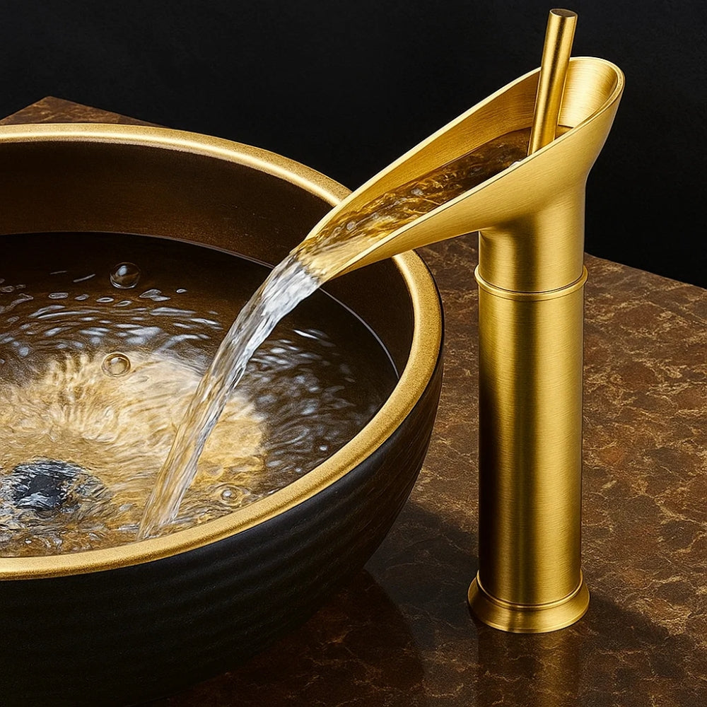 Waterfall Basin Faucet With Elegant Brass