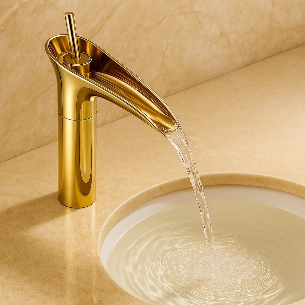 Waterfall Basin Faucet With Elegant Brass