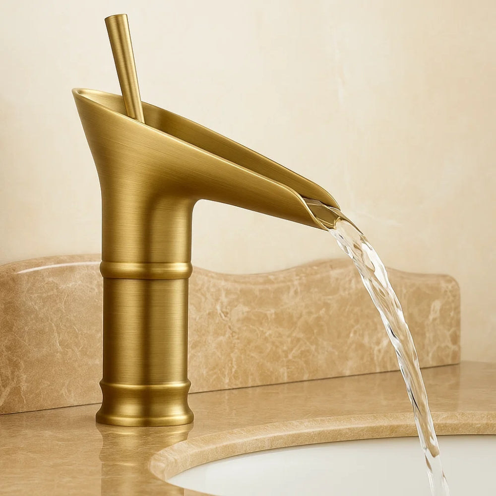 Waterfall Basin Faucet With Elegant Brass
