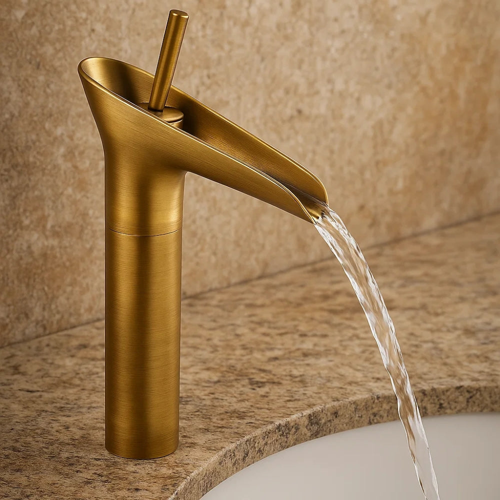 Waterfall Basin Faucet With Elegant Brass