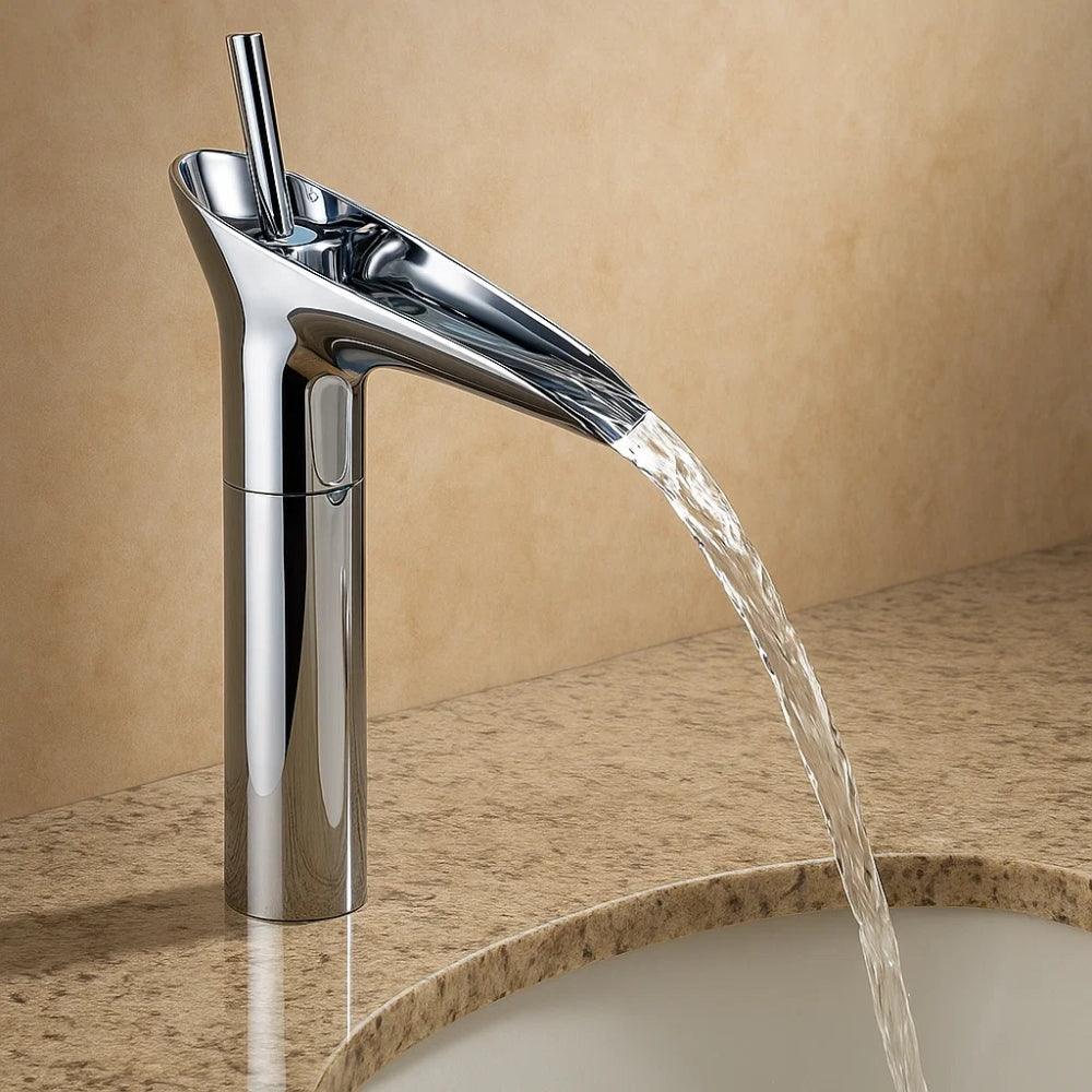 Waterfall Basin Faucet With Elegant Brass