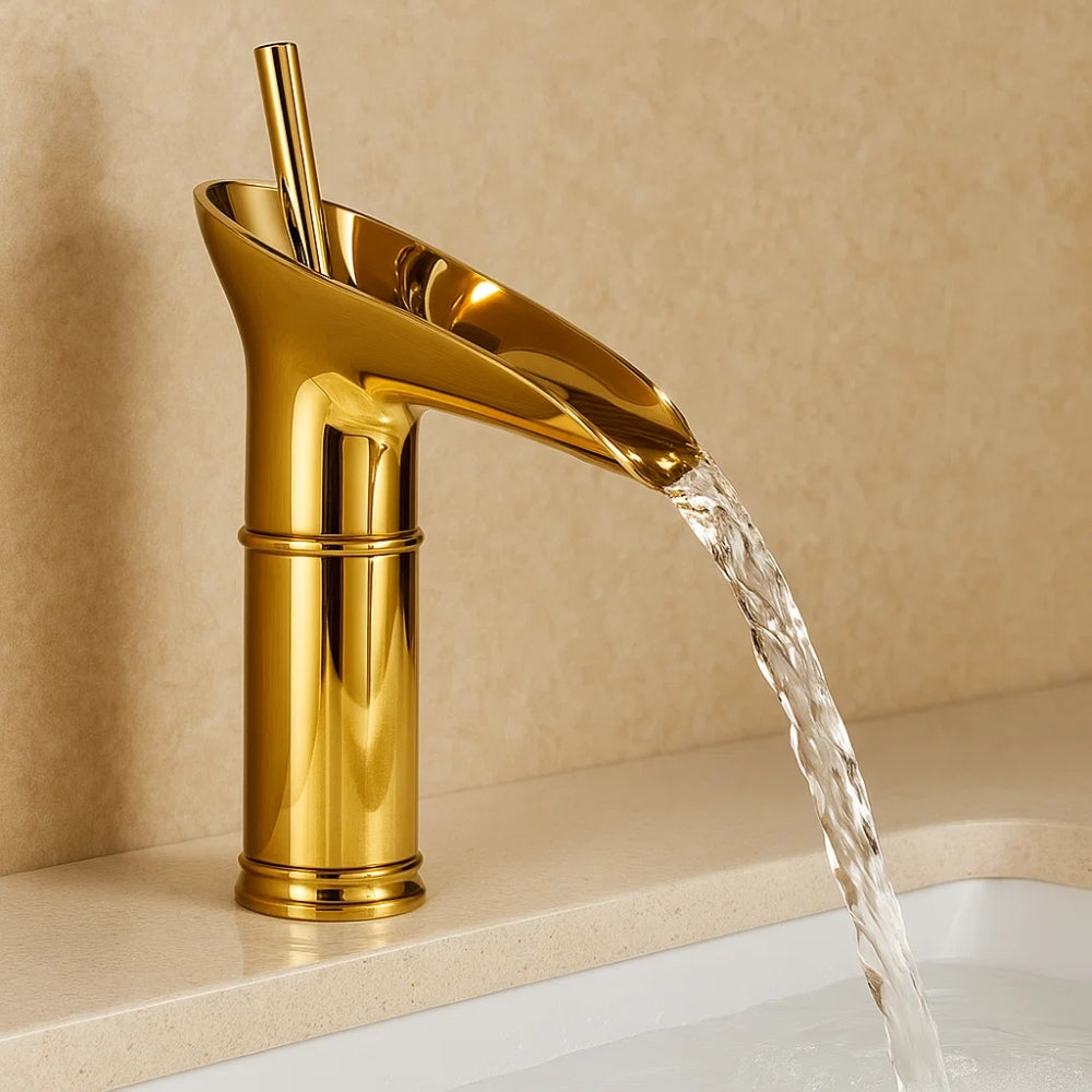 Waterfall Basin Faucet With Elegant Brass