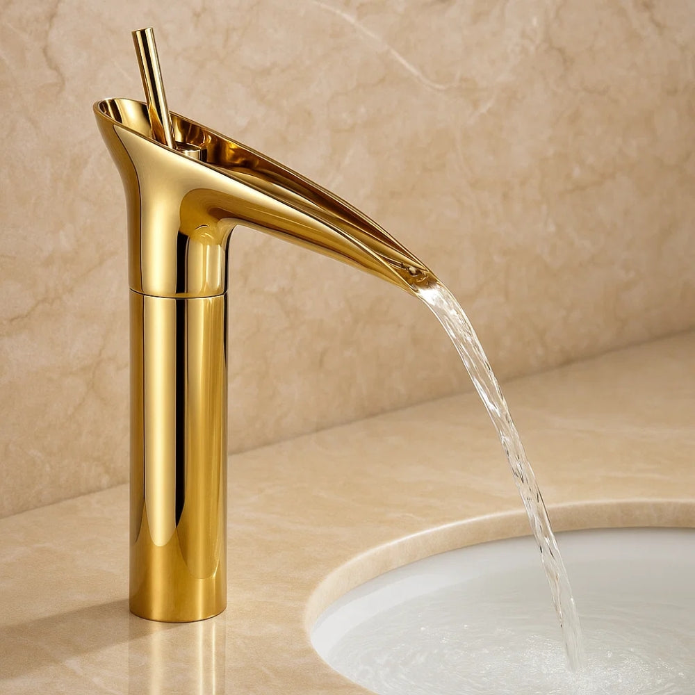 Waterfall Basin Faucet With Elegant Brass