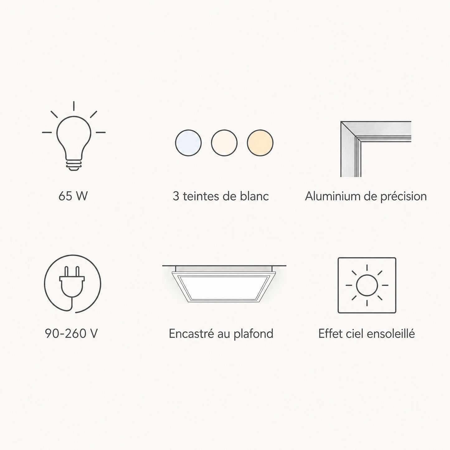 Caractéristiques du panneau LED plafond effet ciel Oculéa | Delvanie