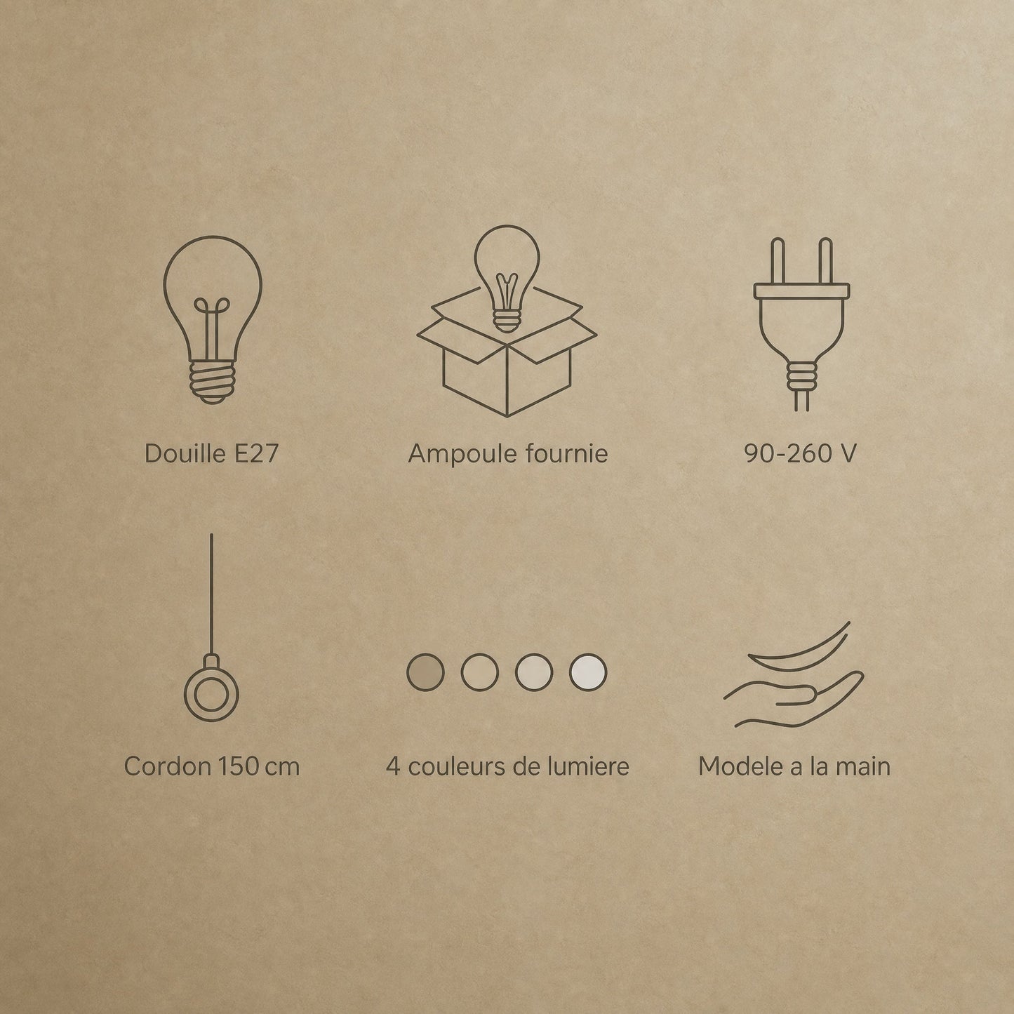 Caractéristiques de la suspension Golenza, douille E27 et ampoule LED fournie | Delvanie