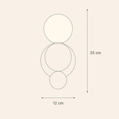 Schéma coté de l'applique murale boule, 12 cm de large sur 25 cm de haut