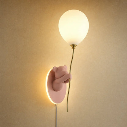 Applique murale ourson et ballon de verre rose, packshot | Delvanie