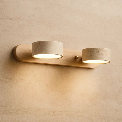 Applique Murale Travertin - Équilibre subtil | Solveta - Bois / 2 Lumières: Ø 32 cm × H 6 cm |   Delvanie
