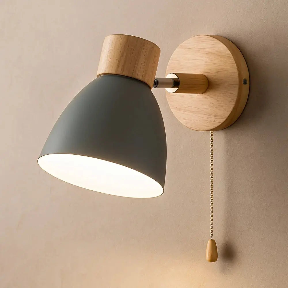 Applique Murale Nordique - Bois Épuré | Norya - Gris / Avec Interrupteur |   Delvanie