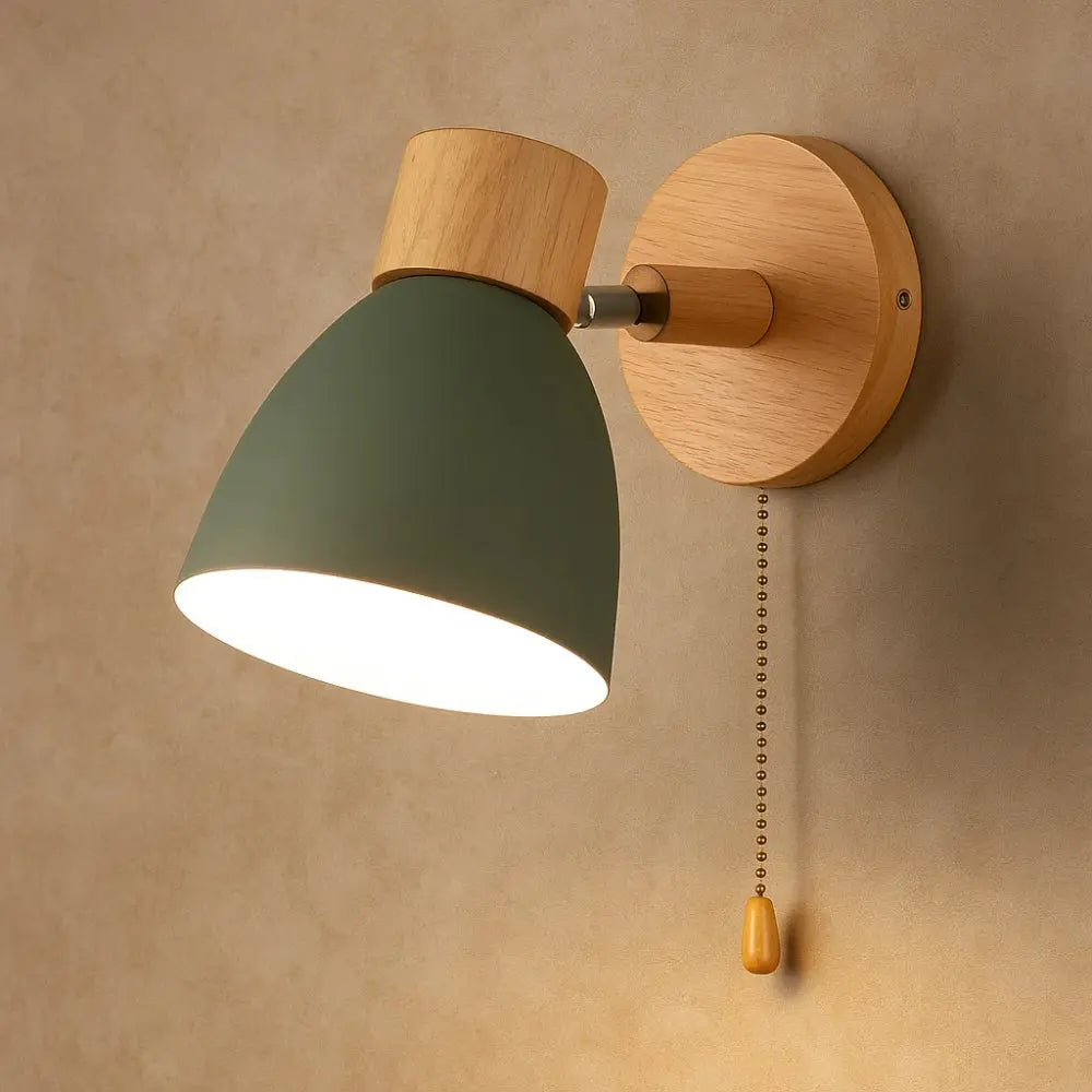 Applique Murale Nordique - Bois Épuré | Norya - Vert / Avec Interrupteur |   Delvanie