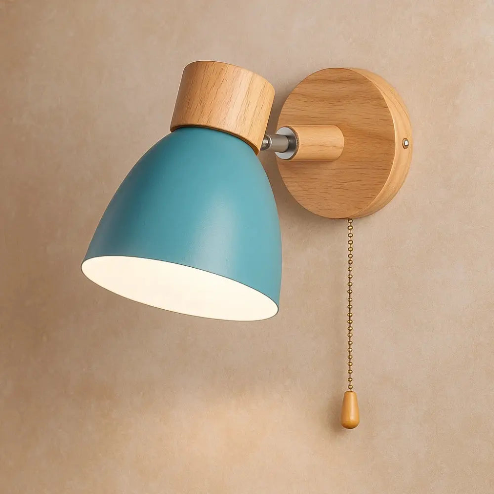 Applique Murale Nordique - Bois Épuré | Norya - Bleu / Avec Interrupteur |   Delvanie