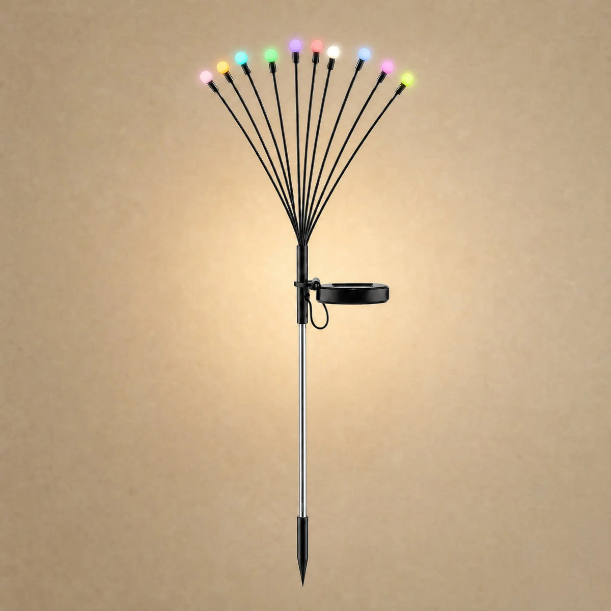 Piquet solaire de jardin en version multicolore, dix lucioles aux sept teintes changeantes