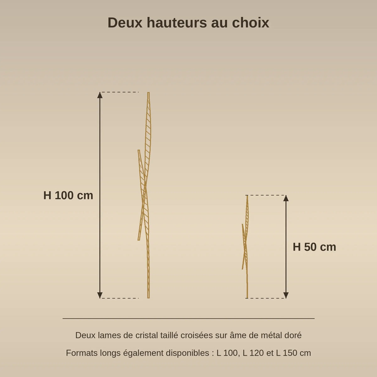Schéma coté de la grande applique murale en cristal, hauteurs 50 et 100 cm | Delvanie