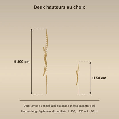 Schéma coté de la grande applique murale en cristal, hauteurs 50 et 100 cm | Delvanie