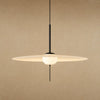 Grande suspension Marlova, aile d'acrylique blanc translucide traversée d'un globe opale, vue de face | Delvanie