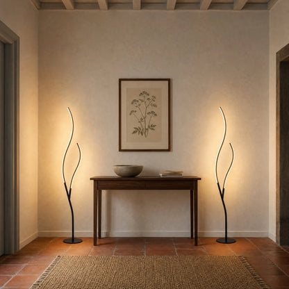 Paire de lampadaires LED Ramillo allumés de part et d'autre d'une console d'entrée