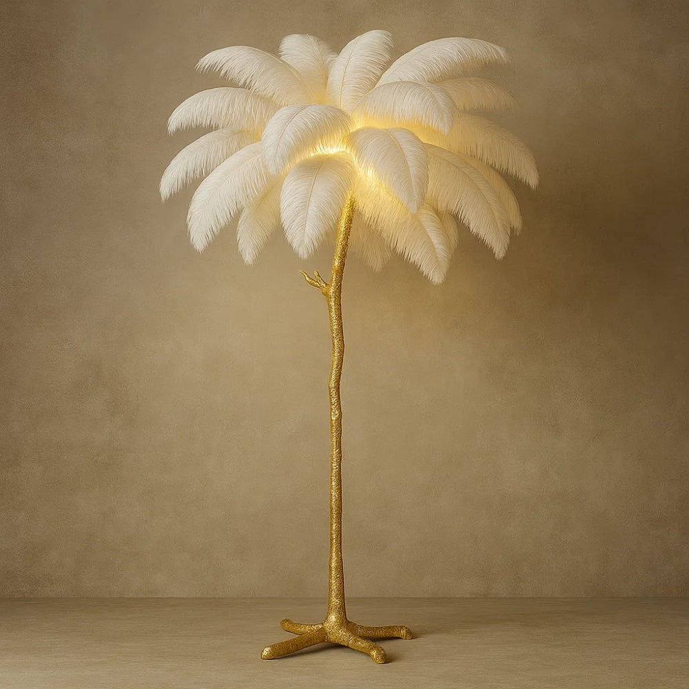 Lampadaire Plume - Plumes d'Autruche Opulentes | Ostrélys - Blanc |   Delvanie