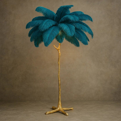 Lampadaire Plume - Plumes d'Autruche Opulentes | Ostrélys - Bleu |   Delvanie