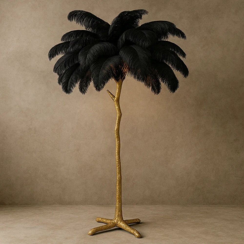 Lampadaire Plume - Plumes d'Autruche Opulentes | Ostrélys - Noir |   Delvanie
