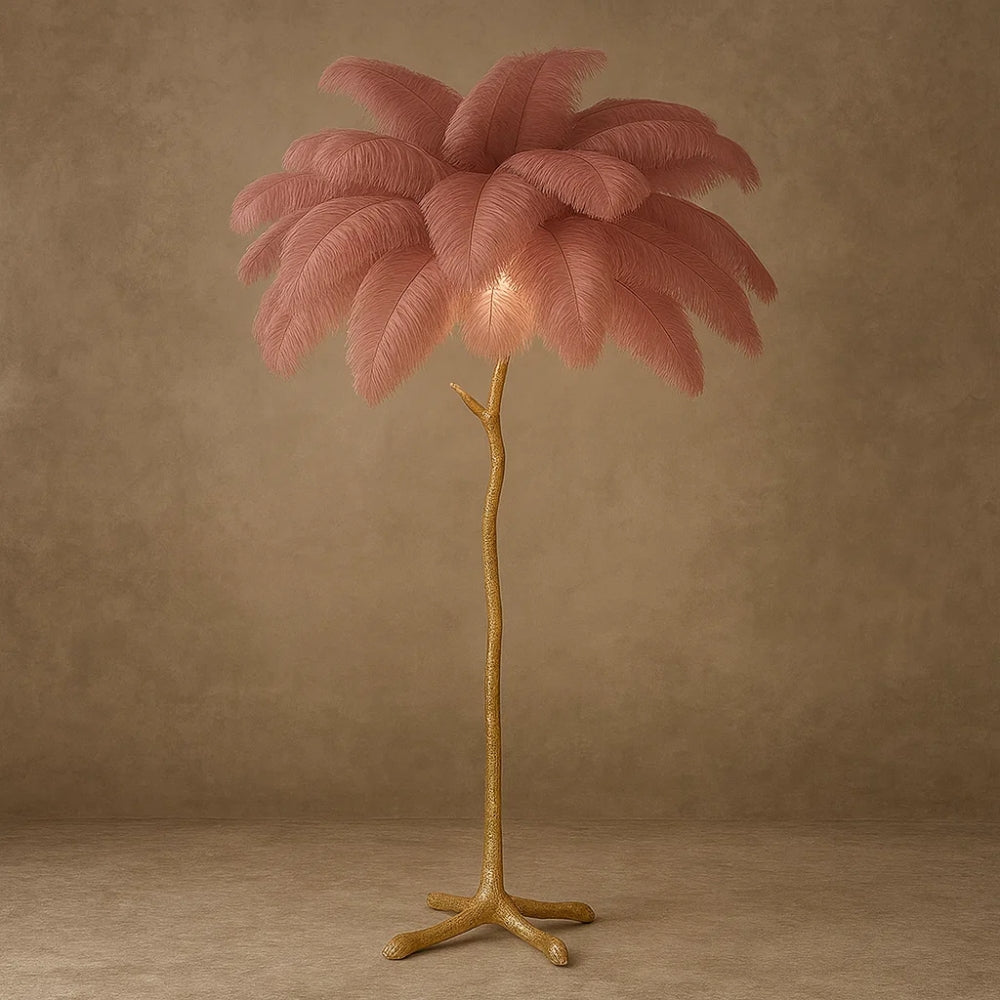 Lampadaire Plume - Plumes d'Autruche Opulentes | Ostrélys - Rosa |   Delvanie
