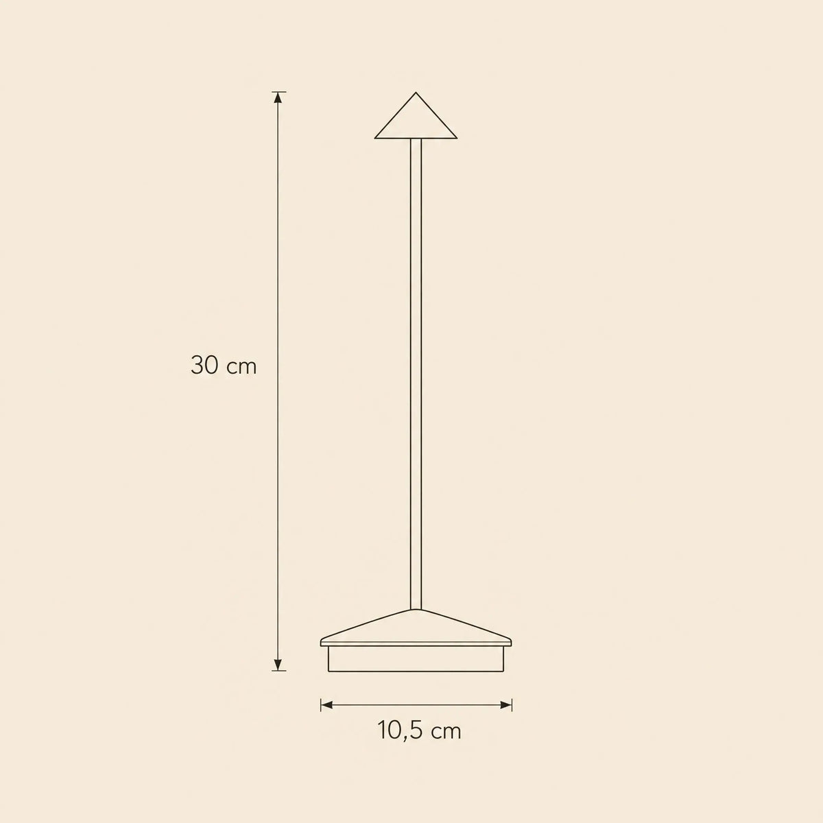 Schema cote de la lampe de table sans fil Yuzano, hauteur 30 cm et base 10,5 cm
