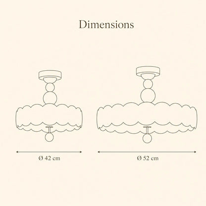 Schéma coté du plafonnier Nuvella en deux tailles, diamètres de 42 cm et 52 cm
