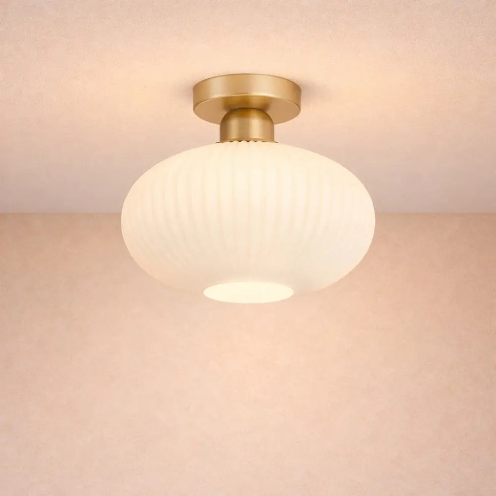 Lampe Plafonnier Led - Verre Plissé Doré | Auréline -  |   Delvanie