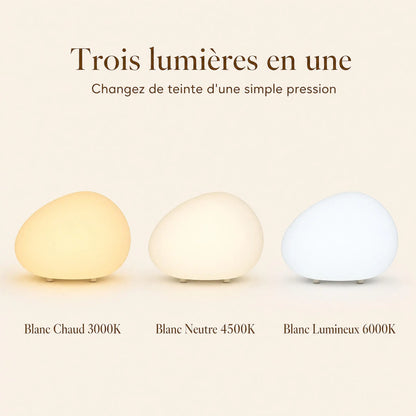 Les trois températures de lumière de la lampe Sassolia : blanc chaud, neutre et lumineux