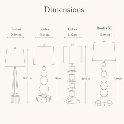 Dimensions des quatre silhouettes de la lampe Perlanya | Delvanie