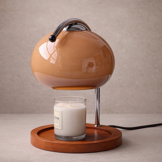 Lampe de Chevet Moderne - Verre Bois Japandi | Yunari - Marron clair / D22*H30cm |   Delvanie