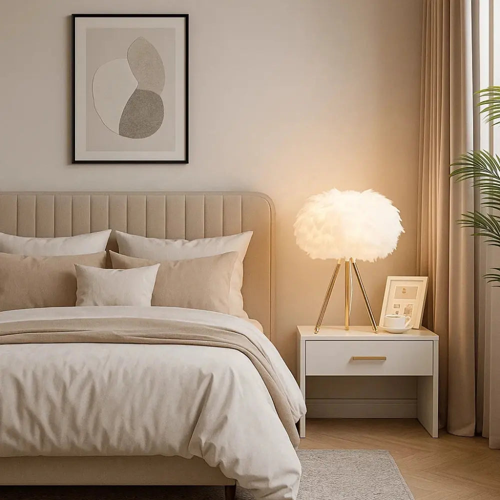 Lampe Table De Chevet - Plumes Dorées Rêveuses | Plumélia -  |   Delvanie