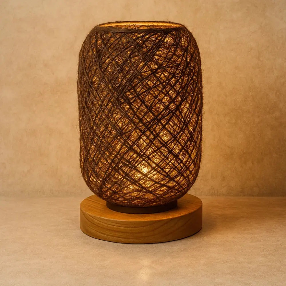 Lampe De Chevet En Rotin - Tressage Bohème Naturel | Rotelya - Marron / Blanc froid |   Delvanie