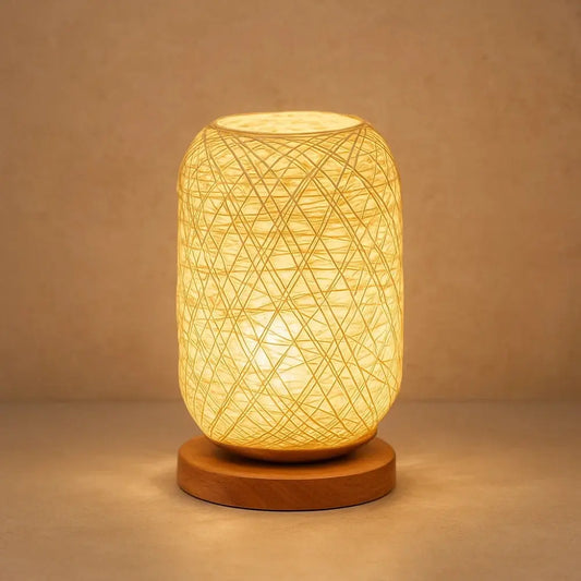 Lampe De Chevet En Rotin - Tressage Bohème Naturel | Rotelya - Blanc cassé / Blanc froid |   Delvanie