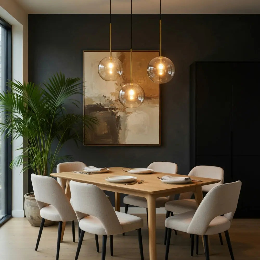 Luminaire En Verre Suspension - Sphère Dorée | Vaelorn