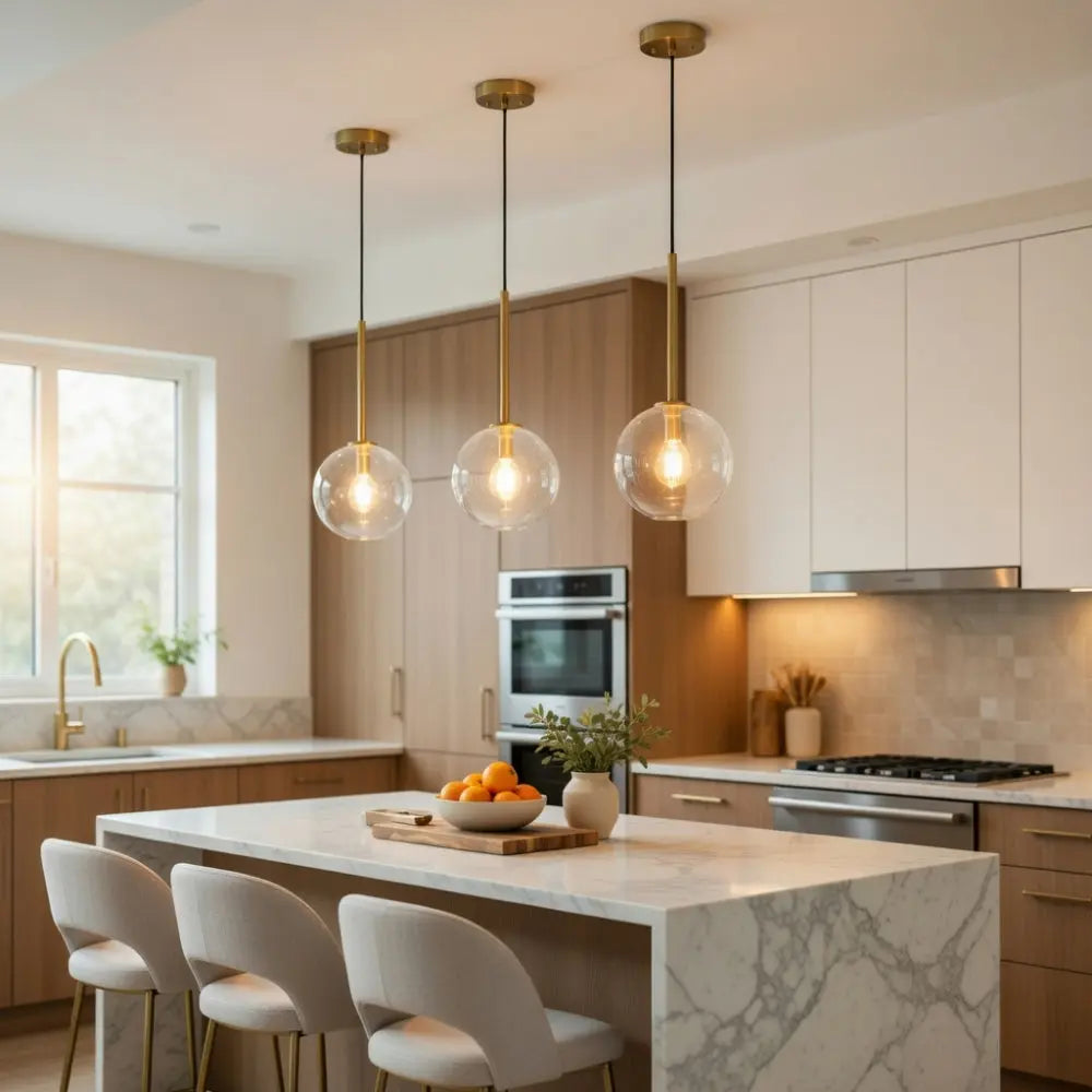 Luminaire En Verre Suspension - Sphère Dorée | Vaelorn