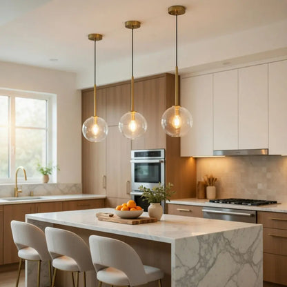 Luminaire En Verre Suspension - Sphère Dorée | Vaelorn