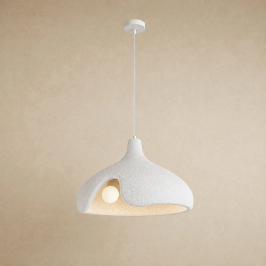 Suspension galet sablé blanc effet pierre pour îlot de cuisine, Ø 40 cm | Delvanie