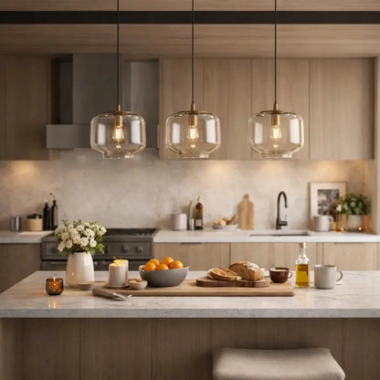Luminaire Suspension Verre - Ambré Halo Doux | Cafélia -  |   Delvanie
