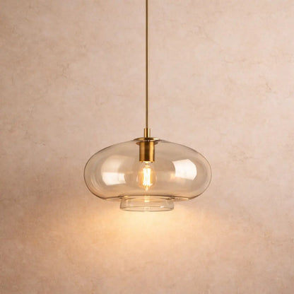Luminaire Suspension Verre - Ambré Halo Doux | Cafélia -  |   Delvanie