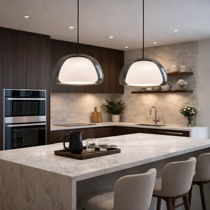 Luminaire Suspension Verre - Dôme Verre Givré | Elvarya -  |   Delvanie