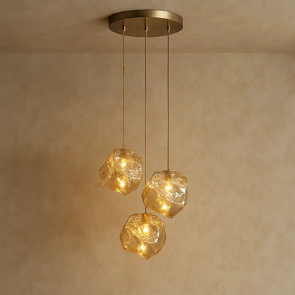 Suspension Luminaire Design - Halo Acrylique Raffiné | Luméor - Ambre à 3 têtes / Variation d'intensité par la tél |   Delvanie