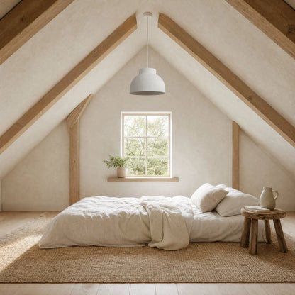 Suspension Nivoya Ø 39 cm dans une chambre d'amis sous combles