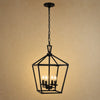 Lustre de couloir Serlino, lanterne cage en métal noir mat à quatre flammes | Delvanie