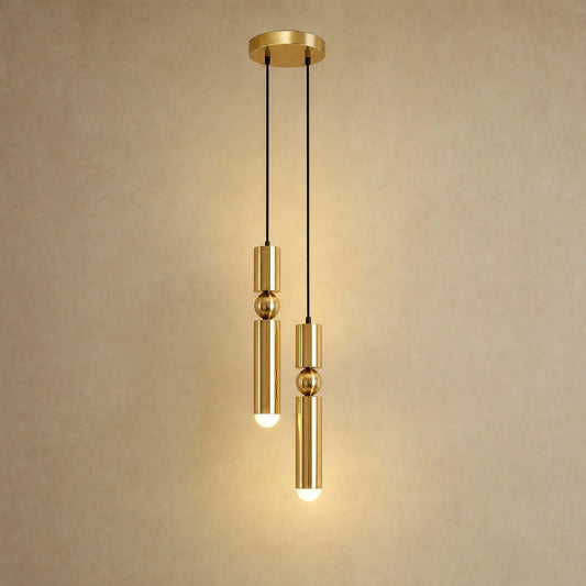Lustre moderne Sumiro en laiton doré, version deux lumières sur une seule platine | Delvanie