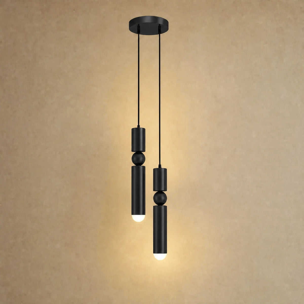 Lustre moderne Sumiro en noir mat, version deux lumières