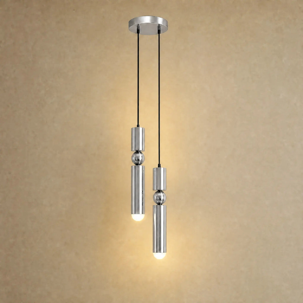 Lustre moderne Sumiro en argent chromé, version deux lumières